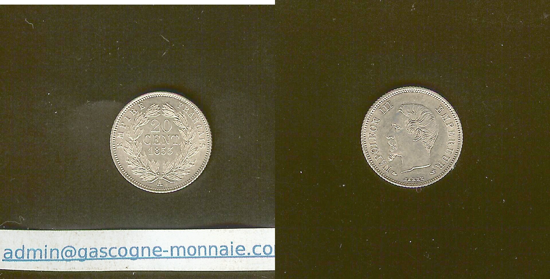 20 centimes Napoleon III 1853A BU